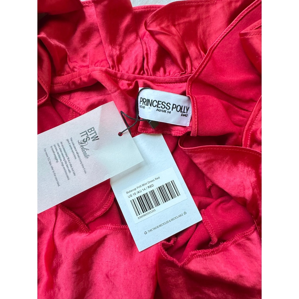 Princess Polly Butacup Frill Mini Dress Red Satin Ruffle V-Neck US 10 NWT - Picture 5 of 7